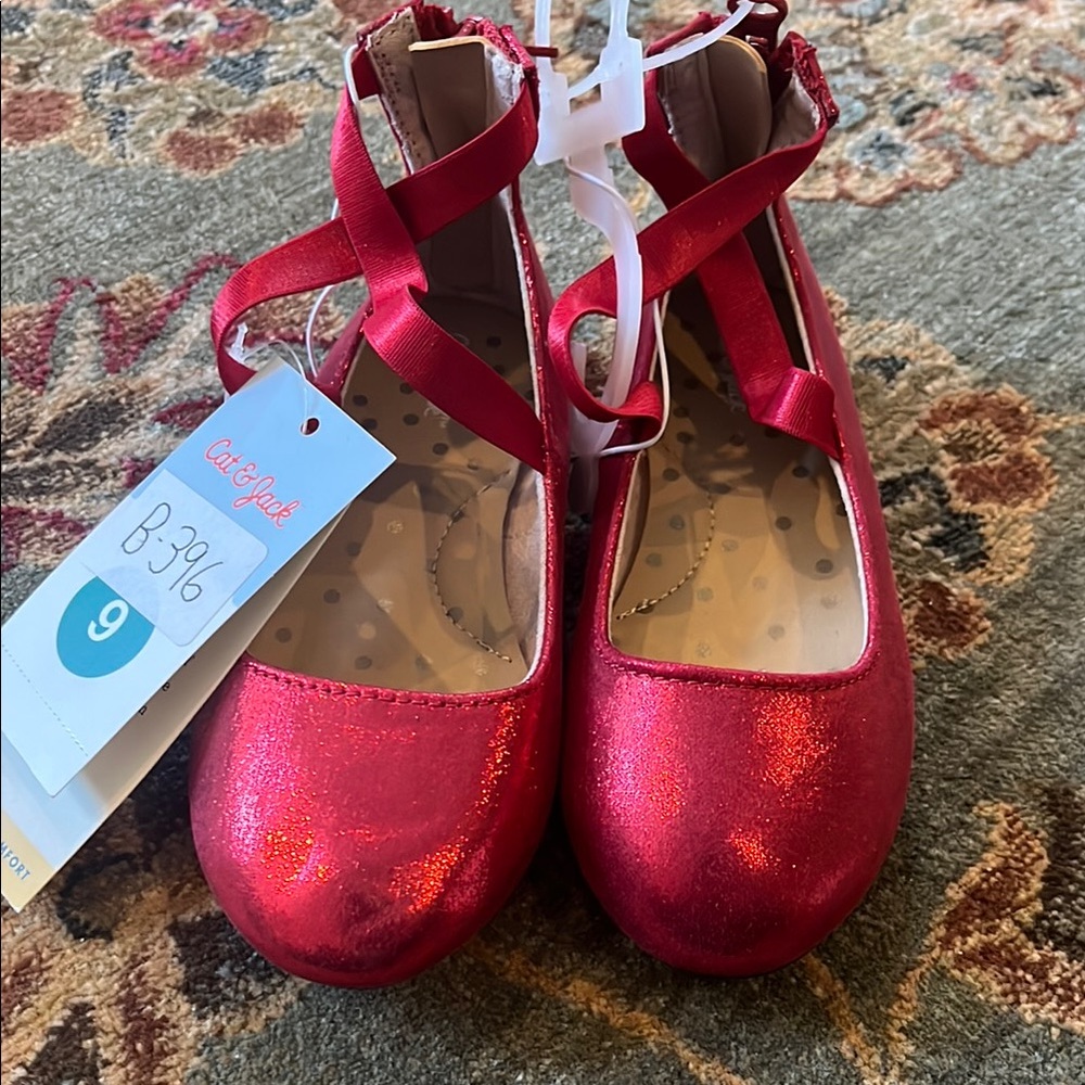 Cat & Jack Red Glitter Kids Ballet Flats